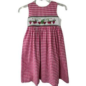 Vintage Girls Smocked Watermelon Strawberry Checkerboard Dress  sz 5‎